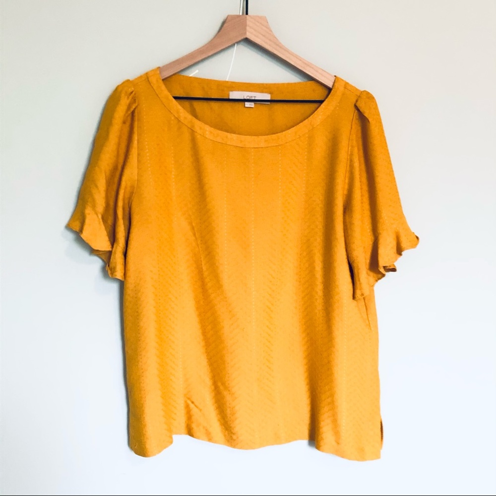 LOFT Gold Mustard Yellow Flutter Sleeve Blouse M